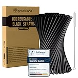Greenland® 100 Wiederverwendbare Schwarze Trinkhalme mit Bürste – 21 cm lang, 6 mm breit –...