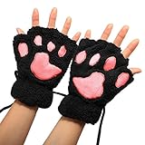 MAKFORT Fingerlose Handschuhe Winter Katze Plüsch Handschuh Schwarz