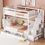 Etagenbett 90x200 mit 2 Schubladen und Treppe, Kinderbett Hochbett für 2 Kinder, Jugendbett mit...