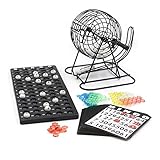 Bingo Spiel Metalltrommel 18 Bingotickets 75 Bingo Kugeln 150 Chips Spielbrett schwarz Erwachsene...