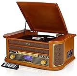 Denver 9-in-1 Retro Vintage DAB Bluetooth Holz Radio Record Player mit Lautsprechern - DAB+ Radio,...