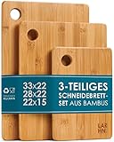 LARHN Hochwertige Schneidebretter Holz - 3 Extra Dickes Bambus Schneidebrett Set - 33x22cm / 28x22cm...