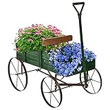 RELAX4LIFE Blumenständer mit 4 Rädern aus Metall, Pflanzwagen aus Massivholz, Holzwagen bis zu 15...