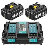 Verbesserte【Hohe Kapazität 18V 6.0Ah】 2 Stücke Ersatzakku für Makita + Dual Port 6A...