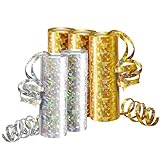 Luftschlangen Metallic Gold & Silber, Party Deko – 5 Rollen mit 18 Glitzernden Luftschlangen für...