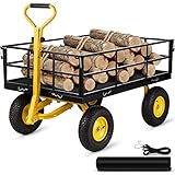 VEVOR Bollerwagen 544kg Belastbar Gartenwagen 112x75x27,8cm Transportwagen Stahlrahmen Gummiräder...