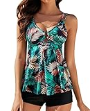 Genfien Tankini Damen Bauchweg Bademode Set Zweiteilig Push up Bademoden Bauchweg Tankini Set mit...