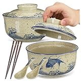 MAGICLULU 2 Sätze Keramisches Ramen Schüssel Set Suppenschalen mit Deckeln Löffeln und...