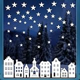 BETESSIN Fensterbilder Weihnachten Selbstklebend - 6 Bögen PVC Fensteraufkleber mit Häuser und...