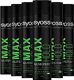 Syoss Haarspray Max Hold Haltegrad 5 (6 x 400 ml), Haarspray mit 48 h mega starkem Halt, schnell...