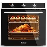 Karinear 60L Einbaubackofen mit Umluft, Backofen Einbaugerät mit 3 Drehknopf, 60cm, 6 Programmen,...