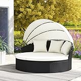 GIANTEX Sonneninsel Liegeinsel mit faltbarem Sonnendach, Rattan Lounge Gartenmuschel Outdoor,...