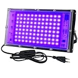 UV Schwarzlicht Strahler 100W, LED Schwarzlichtlampe IP65 Wasserdicht UV Fluter mit Stecker, UV...