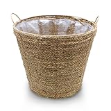 Seegras Pflanzkorb Natur mit Henkel - 38 x 34 cm - Pflanztopf mit Folie ausgekleidet - Deko...