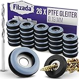 Filzada® 26x Teflongleiter zum Schrauben - Ø 19 mm (rund) - Möbelgleiter/Teppichgleiter PTFE...