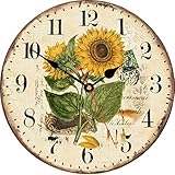TAHEAT 20 cm Sommer Sonnenblume Wanduhr, Retro Rustikal Blumen Batteriebetrieben Uhren, Hölzern...