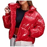 Generisch Softshelljacke Damen Winter Shiny Stehkragen Outwear kurze Steppjacke Einfarbig Mantel...