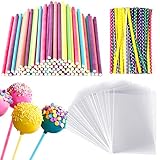 Yoosso 300 Stück Cake Pop Stiele Set, 100 Süßigkeiten Tüten 100 Lollipop Sticks mit 100 Twist...