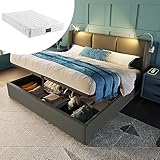 Aunvla Polsterbett Doppelbett Stauraum Bettkasten Leselicht mit Ladefunktion Kopfteil,Stauraumbetten...
