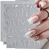 JMEOWIO Nagelsticker Marmor Linie 9 Blatt Nail Art Sticker Selbstklebend Nagelaufkleber Silber Bunt...