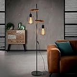 ZMH Vintage Stehlampe Wohnzimmer 2 flammige Holz Retro Standleuchte im Industrial Design aus Metall...