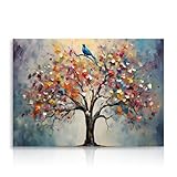 Dazzlewall Bunter Baum des Lebens Bild, Vintage Blumen Baum Malerei Bild für Schlafzimmer...