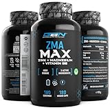 ZMA MAX - 180 Kapseln - Extra hochdosiert - Zink + Magnesium + Vitamin B6 - Premium: Mit 3...