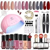 Modelones Gelnägel Starterset, UV Nagellack Set mit UV Lampe 48W 7 Farben Nude Grau Rot Shellac...