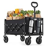 SONGMICS Kleiner Handwagen faltbar, Gartenwagen, kompakt, mit Griff, mit 4 verstärkten Rollen,...