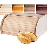 KADAX geräumiger Brotkasten aus hochqualitativem Holz, Brotbehälter mit Rolldeckel für längere...