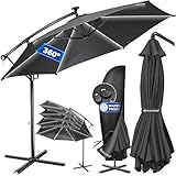 KESSER® Alu Ampelschirm LED Solar Ø350cm Inkl. Abdeckung Fernbedienung Kurbelvorrichtung...