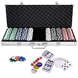 RELAX4LIFE Poker-Set mit Koffer, komplettes Spielset mit 500 Chips, 2 Kartendecken, 5 Würfel, 3...