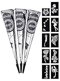 eLander 3x Henna Tattoo Temporäre Natürliche + 10x Schablone, Mehndi , Kegel, sticker,...