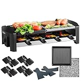 Raclette Gerät für 8 Personen | Party Grill mit Massiver Naturstein- und Beschichteter Grillplatte...