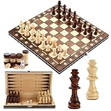 Schachspiel,3-in-1MagnetischesSchachspielausHolz, 29 x 29 cm Schachspiel Magnetisch,Faltbares...