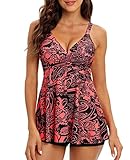 Adigaber Damen zweiteilig Badeanzug Push up Bademoden bauchweg Tankini Set mit Hot Pants Drucken...