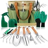 YAUNGEL Gartenwerkzeug Set, 10 Stück Schwerlast Edelstahl Gartenarbeit Kit mit Non-Slip Holzgriff-...