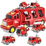 5-in-1 Feuerwehr LKW Spielzeug für Kinder, Reibungsbetriebene Transporter mit 4...