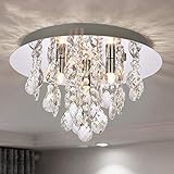 A1A9 Modern Flush Mount Kristallleuchter, K9 Crystal Droplet Runde Chrom Deckenleuchten, Elegante...