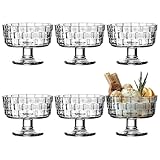 byepica Set mit 6 Glasbechern mit Fuß, 188 ml, Mini-Glasschalen mit quadratischem Muster,...