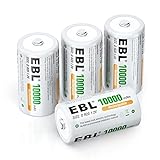 EBL D Akku 10000mAh, Wiederaufladbare D Zelle NI-MH Batterie 4 Stück mit Aufbewahrungsbox, Mono D...