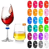 Luvadeyo Glasmarker, Glasmarker Silicon, 24 PCS Wiederverwendbarer Gemischter Farbbecher Charm...