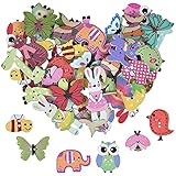 50 Stück Gemischte Farben Holzknöpfe in Tierform,2 Löcher Natur Holz Knöpfe zum Nähen und...