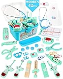 Arztkoffer Kinder Holz Doktor Spielzeug mit Stethoskop Kinder Blau Rollenspiel Geschenk ab 3 4 5 6...