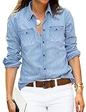 Roskiky Bluse Damen Jeanshemd Damen Damen Oberteile Bluse Stehkragen Damen Lange Oberteile Damen...