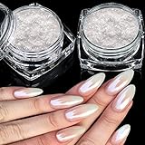 2 Schachteln Weiße Perle Chrom Nagelpuder - Transparent Aurora Ice Shimmer Chrome Pigment Pulver...