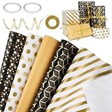 Geschenkpapier Schwarz Gold, 5 Blätter Geschenkpapier Geburtstag, Geschenkpapier Set mit...