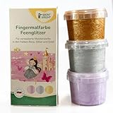 GRÜNSPECHT Fingermalfarbe Glitzer Feenglitzer, Fingerfarben Set für Kinder, 3 x 90 g,...