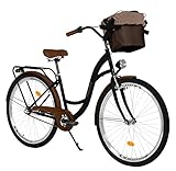Komfort Fahrrad Citybike Mit Korb Vintage Damenfahrrad Hollandrad, 28 Zoll, Schwarz-Braun, 3-Gang...