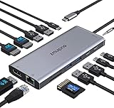 USB C Docking Station Dual Monitor,Triple Display USB C Hub, 14 in 1 Laptop Dockingstation mit 2*4K...